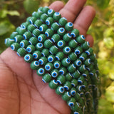 GREEN OPAQUE' 8 MM ROUND ' SUPER FINE QUALITY EVIL EYE GLASS CRYSTAL BEADS SOLD BY PER LIN PACK' APPROX PIECES 47-48 BEADS