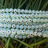 MINT GREEN ' 8 MM ROUND ' SUPER FINE QUALITY EVIL EYE GLASS CRYSTAL BEADS SOLD BY PER LIN PACK' APPROX PIECES 47-48 BEADS