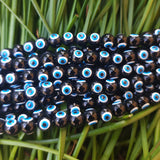 BLACK OPAQUE' 8 MM ROUND ' SUPER FINE QUALITY EVIL EYE GLASS CRYSTAL BEADS SOLD BY PER LIN PACK' APPROX PIECES 47-48 BEADS
