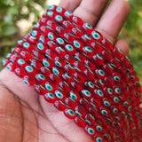 RED TRANSPARENT' 8x5 MM' SUPER FINE QUALITY EVIL EYE GLASS CRYSTAL BEADS SOLD BY PER LIN PACK' APPROX PIECES 44-46 BEADS