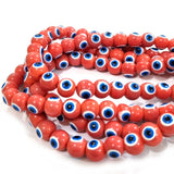 Coral RED Color 8 MM ROUND ' SUPER FINE QUALITY EVIL EYE GLASS CRYSTAL BEADS SOLD BY PER LIN PACK' APPROX PIECES 47-48 BEADS