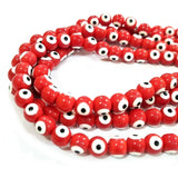 RED 8 MM ROUND ' SUPER FINE QUALITY EVIL EYE GLASS CRYSTAL BEADS SOLD BY PER LIN PACK' APPROX PIECES 47-48 BEADS