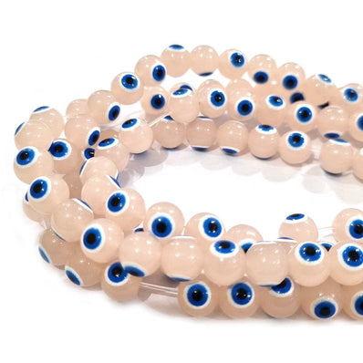 Pink 8 MM ROUND ' SUPER FINE QUALITY EVIL EYE GLASS CRYSTAL BEADS SOLD BY PER LIN PACK' APPROX PIECES 47-48 BEADS