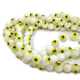 White 8 MM ROUND ' SUPER FINE QUALITY EVIL EYE GLASS CRYSTAL BEADS SOLD BY PER LIN PACK' APPROX PIECES 47-48 BEADS