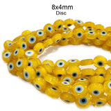 Yellow Disc 8 MM  ' SUPER FINE QUALITY EVIL EYE GLASS CRYSTAL BEADS SOLD BY PER LIN PACK' APPROX PIECES 47-48 BEADS