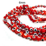 RED 6 MM ROUND ' SUPER FINE QUALITY EVIL EYE GLASS CRYSTAL BEADS SOLD BY PER LIN PACK' APPROX PIECES 65~66 BEADS