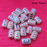 2 PIECES PACK' HANDMADE ENAMEL METAL VICTORIAN STYLE BEADS' APPROX. SIZE 15x10 MM' SILVER PLATED
