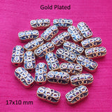 2 PIECES PACK' HANDMADE ENAMEL METAL VICTORIAN STYLE BEADS' APPROX. SIZE 17x10 MM' GOLD PLATED