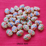 2 PIECES PACK' HANDMADE ENAMEL METAL VICTORIAN STYLE BEADS' APPROX. SIZE 14x11 MM' GOLD PLATED
