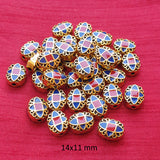 2 PIECES PACK' HANDMADE ENAMEL METAL VICTORIAN STYLE BEADS' APPROX. SIZE 14X11 MM' GOLD PLATED