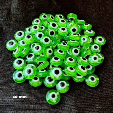20 PIECES PACK' 10 MM EVIL EYE FLAT ROUND SHAPED ACRYLIC BEADS' SUPER FINE QUALITY