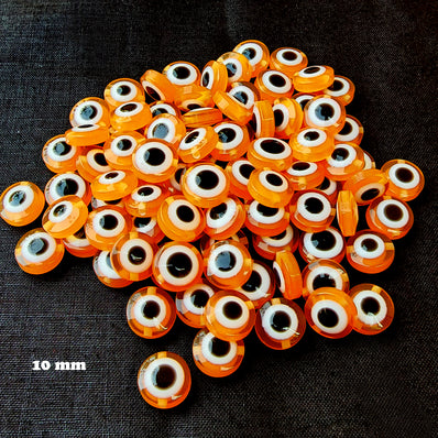 20 PIECES PACK' 10 MM EVIL EYE FLAT ROUND SHAPED ACRYLIC BEADS' SUPER FINE QUALITY