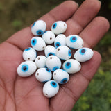 25/PCS PKG. HANDMADE EVIL EYE NAZAR BEADS, OVAL WHITE COLOR