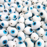 25/PCS PKG. HANDMADE EVIL EYE NAZAR BEADS, OVAL WHITE COLOR