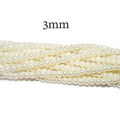 1 LINE EACH APPROX 200 BEADS TOTAL APPROX 220-230 BEADS 3MM OFF White Cream GLASS PEARL BEADS