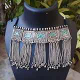 AFGHANI STYLE' SILVER OXDIZED ENAMEL WORK SINGLE DORI CHOKER NECKLACE SOLD BY PER PIECE PACK