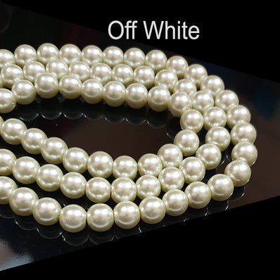 10mm Off White Glass Pearl Beads Sold Per strand of 88 Beads approx.