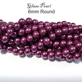 6mm Round, LONG STRAND/LINE 6MM  COLOR GLASS PEARL BEADS FOR JEWELRY MAKING (long String approx 32 Inches long) Approx 144 beads