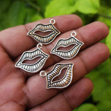 10 PIECES PACK' SILVER OXIDIZED' 18x24 MM' KISS CHARMS USED IN DIY JEWELLERY MAKING