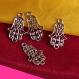 Rhodium Plated 10 PCS PACK/ HAMSA HAND FATIMA ZINC ALLOY METERIAL JEWELRY MAKING CHARMS Size 14x22mm