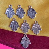 Rhodium Plated 10 PCS PACK/ HAMSA HAND FATIMA ZINC ALLOY METERIAL JEWELRY MAKING CHARMS Size 13x18mm