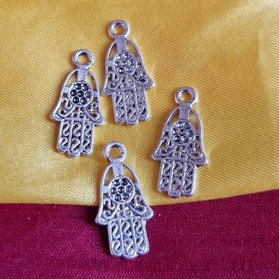 Silver Oxidized 10 PCS PACK/ HAMSA HAND FATIMA ZINC ALLOY METERIAL JEWELRY MAKING CHARMS Size 14x27mm