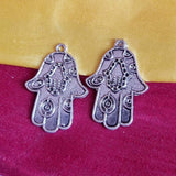 Silver Oxidized 10 PCS PACK/ HAMSA HAND FATIMA ZINC ALLOY METERIAL JEWELRY MAKING CHARMS Size 23x34mm