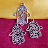 Silver Oxidized 10 PCS PACK/ HAMSA HAND FATIMA ZINC ALLOY METERIAL JEWELRY MAKING CHARMS Size 20x29mm