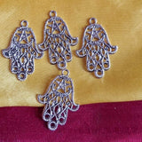 Rhodium Plated 10 PCS PACK/ HAMSA HAND FATIMA ZINC ALLOY METERIAL JEWELRY MAKING CHARMS Size 19x27mm