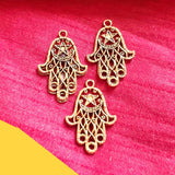 Gold Oxidized 10 PCS PACK/ HAMSA HAND FATIMA ZINC ALLOY METERIAL JEWELRY MAKING CHARMS Size 19x22mm