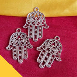 Silver Oxidized 10 PCS PACK/ HAMSA HAND FATIMA ZINC ALLOY METERIAL JEWELRY MAKING CHARMS Size 17x30mm