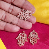 Rose Gold Plated 10 PCS PACK/ HAMSA HAND FATIMA ZINC ALLOY METERIAL JEWELRY MAKING CHARMS Size 22x30mm
