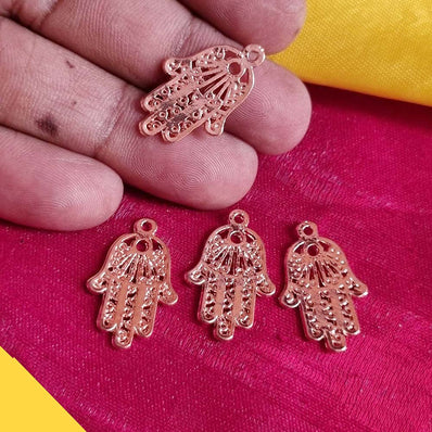 Rose Gold Plated 10 PCS PACK/ HAMSA HAND FATIMA ZINC ALLOY METERIAL JEWELRY MAKING CHARMS Size 16x25mm