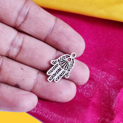 Silver Oxidized 10 PCS PACK/ HAMSA HAND FATIMA ZINC ALLOY METERIAL JEWELRY MAKING CHARMS Size 16x25mm