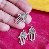 Silver Oxidized 10 PCS PACK/ HAMSA HAND FATIMA ZINC ALLOY METERIAL JEWELRY MAKING CHARMS Size 16x25mm