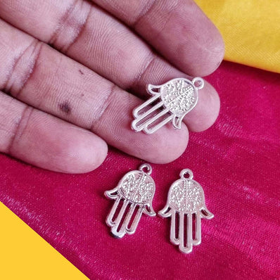 Silver Shiny 10 PCS PACK/ HAMSA HAND FATIMA ZINC ALLOY METERIAL JEWELRY MAKING CHARMS Size 16x25mm