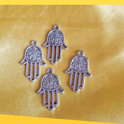 Silver Oxidized 10 PCS PACK/ HAMSA HAND FATIMA ZINC ALLOY METERIAL JEWELRY MAKING CHARMS Size 12x26mm