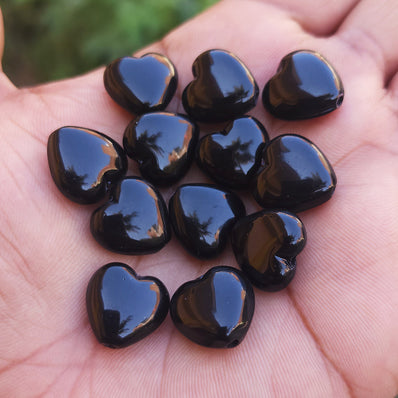 10 PIECES PACK' 15 MM APPROX' HANDMADE HEART SHAPED GLASS BEADS