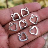 20 PIECES PACK' SILVER OXIDIZED HEART CHARMS' 12x14 MM USED DIY JEWELLERY MAKING