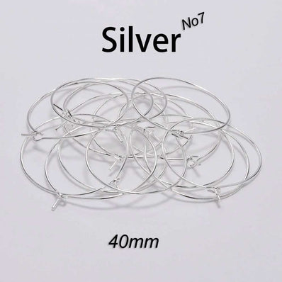20 Pairs (40 Pcs)  approx 40mm Silver Color Hoops Earrings Big Circle Ear Hoops Earrings Wires For DIY Jewelry Making Supplies