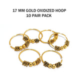10 PAIR PACK' GOLD OXIDIZED EAR HOOPS' SIZE 17 MM