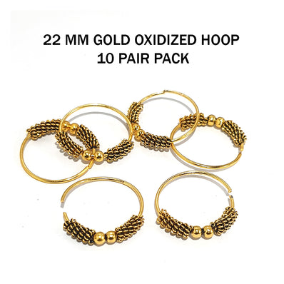 10 PAIR PACK' GOLD OXIDIZED EAR HOOPS' SIZE 22 MM