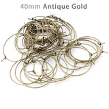 20 PAIRS (40 PCS) ANTIQUE GOLD HOOPS FOR EARRING MAKING 40MM