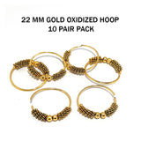 10 PAIR PACK' GOLD OXIDIZED EAR HOOPS' SIZE 22 MM