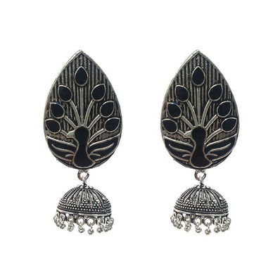 Silver Oxidized with Jhumka earrings a  unique touch of enamelled work