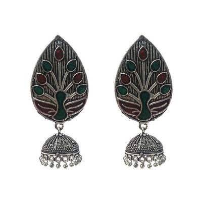 Silver Oxidized with Jhumka earrings a  unique touch of enamelled work