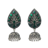 Silver Oxidized with Jhumka earrings a  unique touch of enamelled work
