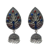 Silver Oxidized with Jhumka earrings a  unique touch of enamelled work