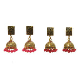 2 Pairs Gold Oxidized Jhumka earring
