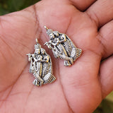 4 PIECES PACK' SILVER OXIDIZED RADHA KRISHNA CHARMS' 34X16 MM USED DIY JEWELLERY MAKING